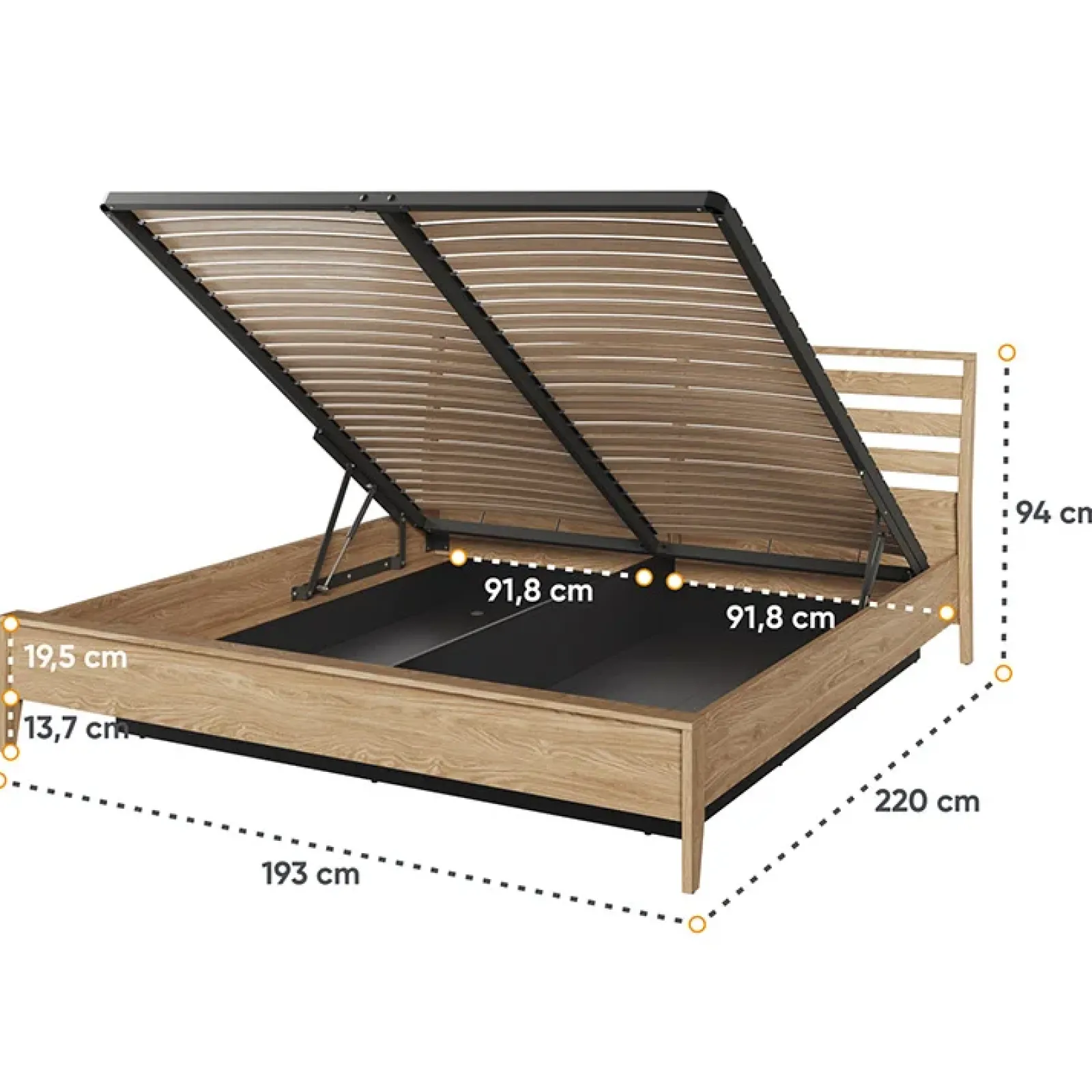 Garnero Arredamenti Letti Oversize-Letto matrimoniale oversize contenitore 180x200cm rovere Noor