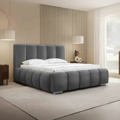 Garnero Arredamenti Letti Oversize-Letto matrimoniale oversize 180x200 cm con rete contenitore imbottito grigio scuro Cometa Tessuto Kronos Grigio Scuro