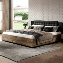 Garnero Arredamenti Letti Oversize-Letto matrimoniale oversize 180x200cm con rete contenitore rovere scuro nero Vulcano Rovere Rustico