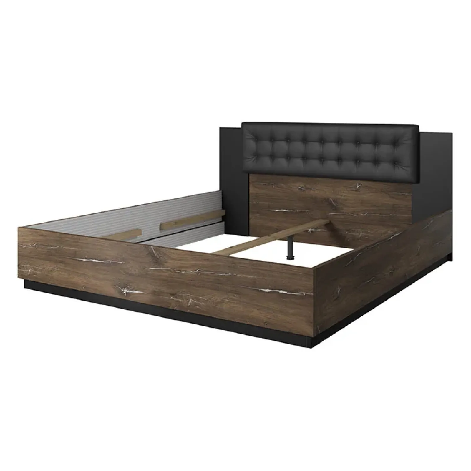 Garnero Arredamenti Letti Oversize-Letto matrimoniale oversize 180x200cm con rete contenitore rovere scuro nero Vulcano Rovere Rustico