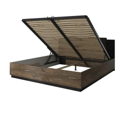 Garnero Arredamenti Letti Oversize-Letto matrimoniale oversize 180x200cm con rete contenitore rovere scuro nero Vulcano Rovere Rustico