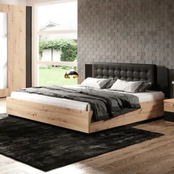 Garnero Arredamenti Letti Oversize-Letto matrimoniale oversize 180x200cm con rete contenitore nero Vulcano Rovere