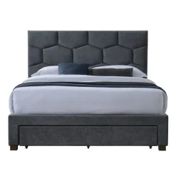 Garnero Arredamenti Letti Matrimoniali|Letti Matrimoniali-Letto matrimoniale 160x200 cm con rete a doghe imbottito con cassetti contenitore grigio Jay