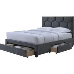 Garnero Arredamenti Letti Matrimoniali|Letti Matrimoniali-Letto matrimoniale 160x200 cm con rete a doghe imbottito con cassetti contenitore grigio Jay