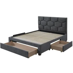 Garnero Arredamenti Letti Matrimoniali|Letti Matrimoniali-Letto matrimoniale 160x200 cm con rete a doghe imbottito con cassetti contenitore grigio Jay