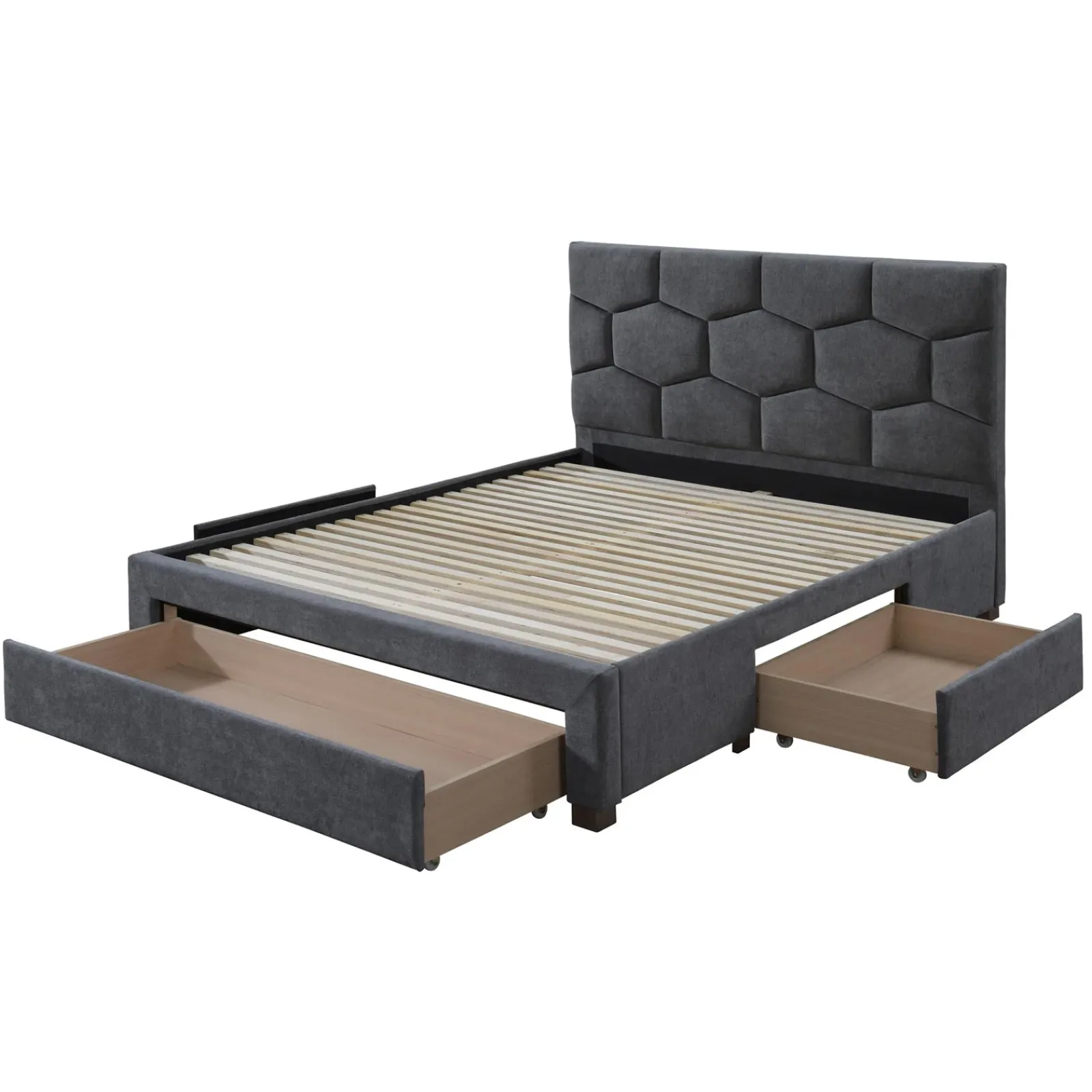 Garnero Arredamenti Letti Matrimoniali|Letti Matrimoniali-Letto matrimoniale 160x200 cm con rete a doghe imbottito con cassetti contenitore grigio Jay