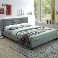 Garnero Arredamenti Letti Matrimoniali|Letti Matrimoniali-Letto matrimoniale 160x200 cm con rete a doghe imbottito grigio chiaro Sonia