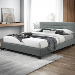 Garnero Arredamenti Letti Matrimoniali|Letti Matrimoniali-Letto matrimoniale 160x200 cm con rete a doghe imbottito grigio chiaro Sonia