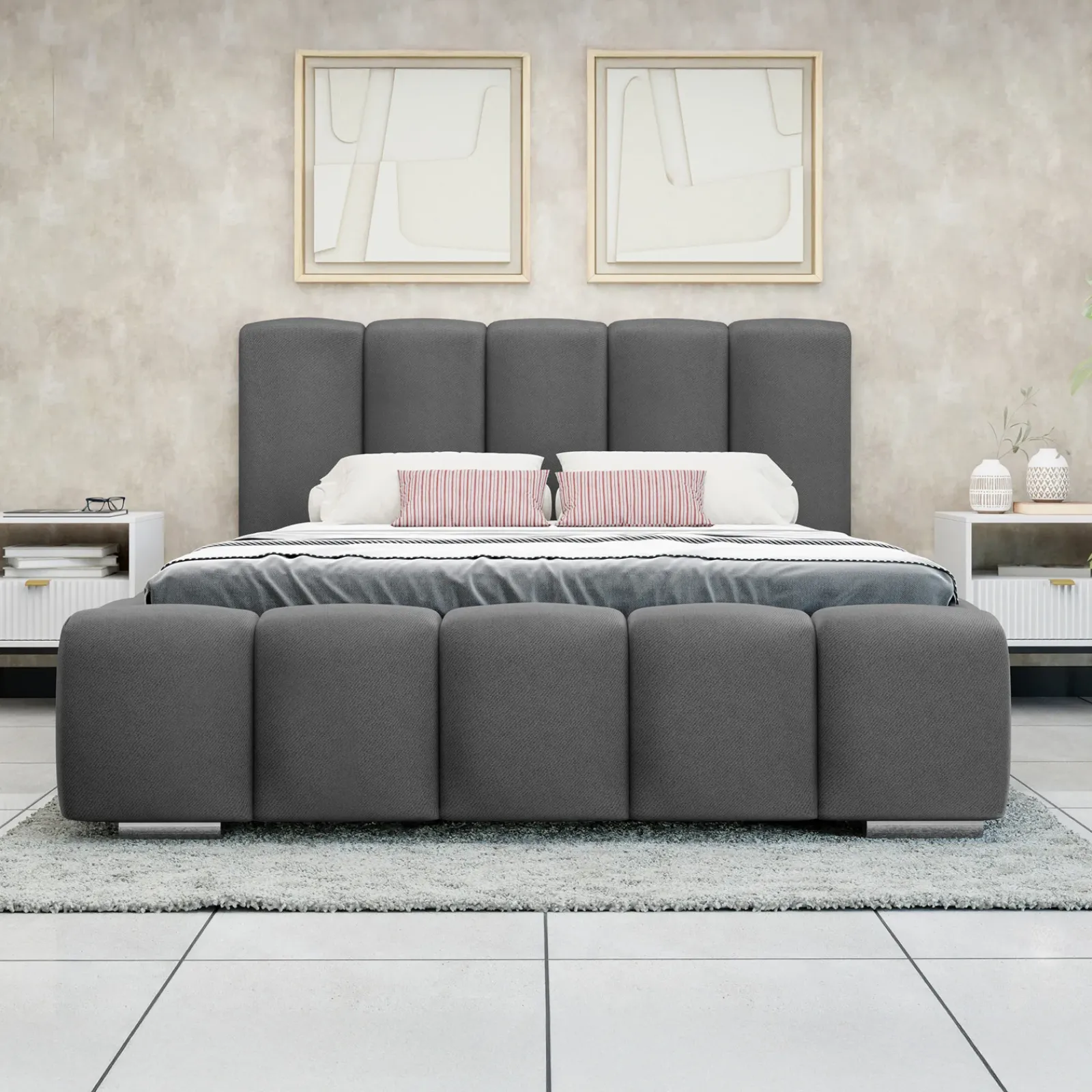 Garnero Arredamenti Letti Matrimoniali|Letti Matrimoniali-Letto matrimoniale 160x200 cm con rete contenitore imbottito grigio scuro Cometa Tessuto Kronos Grigio Scuro