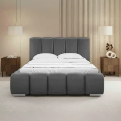 Garnero Arredamenti Letti Matrimoniali|Letti Matrimoniali-Letto matrimoniale 160x200 cm con rete contenitore imbottito grigio scuro Cometa Tessuto Kronos Grigio Scuro