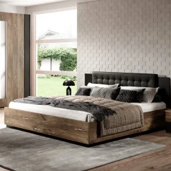 Garnero Arredamenti Letti Matrimoniali|Letti Matrimoniali-Letto matrimoniale 160x200cm con rete contenitore rovere scuro nero Vulcano Rovere Rustico