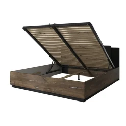 Garnero Arredamenti Letti Matrimoniali|Letti Matrimoniali-Letto matrimoniale 160x200cm con rete contenitore rovere scuro nero Vulcano Rovere Rustico