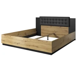 Garnero Arredamenti Letti Matrimoniali|Letti Matrimoniali-Letto matrimoniale 160x200cm con rete contenitore nero Vulcano Rovere