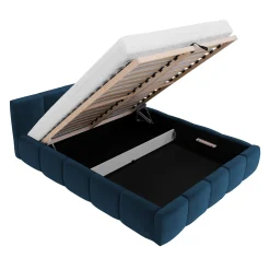 Garnero Arredamenti Letti Matrimoniali|Letti Matrimoniali-Letto matrimoniale 160x200cm con rete contenitore imbottito blu Aluna Tessuto Kronos Blu