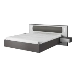 Garnero Arredamenti Letti Matrimoniali|Letti Matrimoniali-Letto matrimoniale 160x200cm con comodini grigio scuro bianco Allison