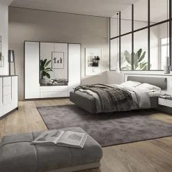 Garnero Arredamenti Letti Matrimoniali|Letti Matrimoniali-Letto matrimoniale 160x200cm con comodini grigio scuro bianco Allison