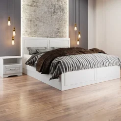 Garnero Arredamenti Letti Matrimoniali|Letti Matrimoniali-Letto matrimoniale 160x200cm con 2 comodini stile classico bianco opaco Friuli