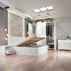 Garnero Arredamenti Letti Matrimoniali|Letti Matrimoniali-Letto matrimoniale 160x200cm con 2 comodini stile classico bianco opaco Friuli