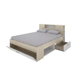 Garnero Arredamenti Letti Matrimoniali|Letti Matrimoniali-Letto matrimoniale 160x200cm con cassettoni e libreria rovere bianco Nolito Bianco Opaco - Rovere