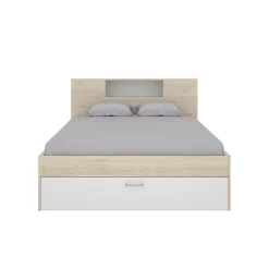 Garnero Arredamenti Letti Matrimoniali|Letti Matrimoniali-Letto matrimoniale 160x200cm con cassettoni e libreria rovere bianco Nolito Bianco Opaco - Rovere