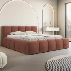 Garnero Arredamenti Letti Matrimoniali|Letti Matrimoniali-Letto matrimoniale 160x200cm con rete contenitore imbottito rosso mattone Aluna Tessuto Kronos Rosso Mattone