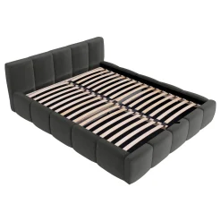 Garnero Arredamenti Letti Matrimoniali|Letti Matrimoniali-Letto matrimoniale 160x200cm con rete contenitore imbottito grigio scuro Aluna Tessuto Kronos Grigio Scuro