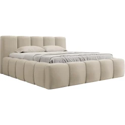 Garnero Arredamenti Letti Matrimoniali|Letti Matrimoniali-Letto matrimoniale 160x200cm con rete contenitore imbottito beige Aluna Tessuto Paros Beige