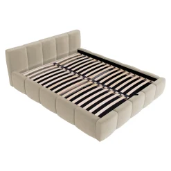 Garnero Arredamenti Letti Matrimoniali|Letti Matrimoniali-Letto matrimoniale 160x200cm con rete contenitore imbottito beige Aluna Tessuto Paros Beige