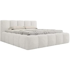 Garnero Arredamenti Letti Matrimoniali|Letti Matrimoniali-Letto matrimoniale 160x200cm con rete contenitore imbottito tessuto bouclé bianco Aluna Tessuto Abriamo Bianco