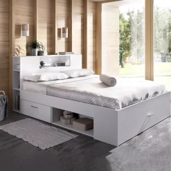 Garnero Arredamenti Letti Matrimoniali|Letti Matrimoniali-Letto matrimoniale 160x200cm con cassettoni e libreria Nolito Bianco Opaco