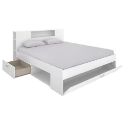 Garnero Arredamenti Letti Matrimoniali|Letti Matrimoniali-Letto matrimoniale 160x200cm con cassettoni e libreria Nolito Bianco Opaco