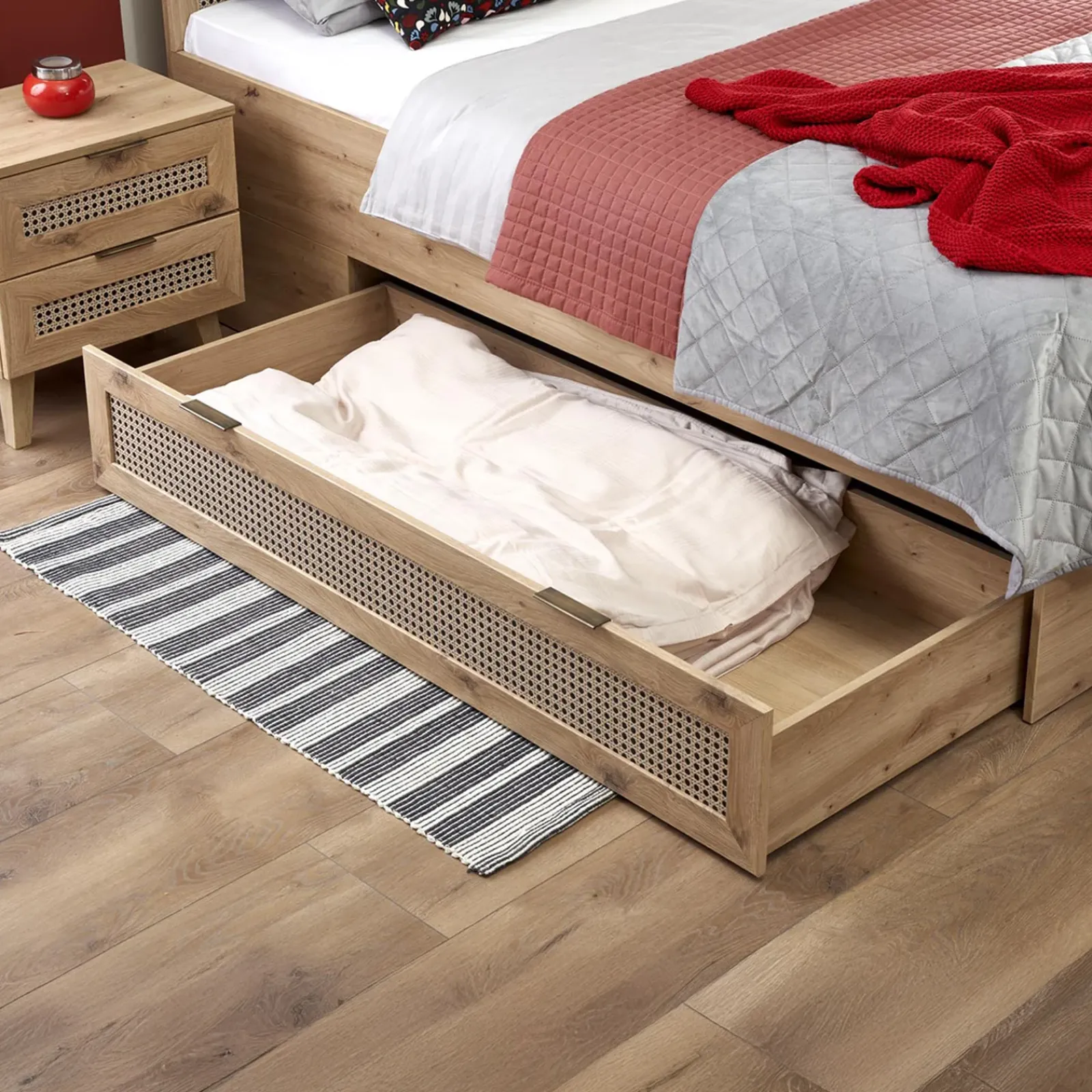 Garnero Arredamenti Letti Matrimoniali|Letti Matrimoniali-Letto matrimoniale 160x200cm con cassetti contenitore moderno rovere Sombra