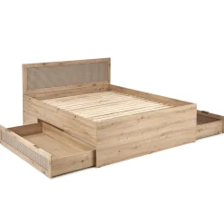 Garnero Arredamenti Letti Matrimoniali|Letti Matrimoniali-Letto matrimoniale 160x200cm con cassetti contenitore moderno rovere Sombra