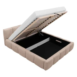 Garnero Arredamenti Letti Matrimoniali|Letti Matrimoniali-Letto matrimoniale 160x200cm con rete contenitore imbottito tessuto bouclé rosa Aluna Tessuto Abriamo Rosa