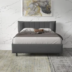 Garnero Arredamenti Letti Matrimoniali|Letti Matrimoniali-Letto matrimoniale 160x195cm con contenitore imbottito antracite Auden
