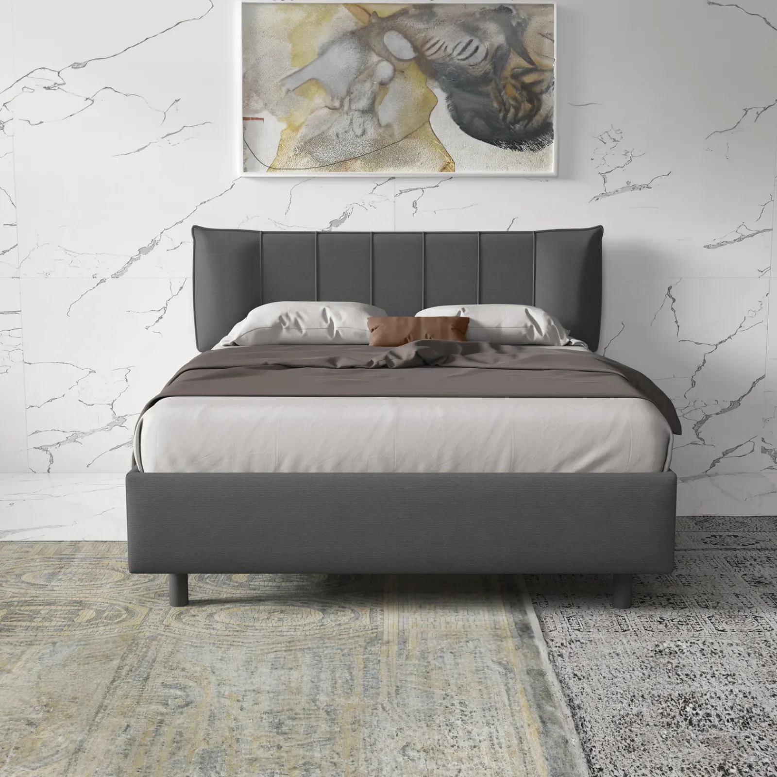 Garnero Arredamenti Letti Matrimoniali|Letti Matrimoniali-Letto matrimoniale 160x195cm con contenitore imbottito antracite Auden