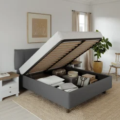 Garnero Arredamenti Letti Matrimoniali|Letti Matrimoniali-Letto matrimoniale 160x195cm con contenitore imbottito antracite Auden