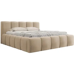 Garnero Arredamenti Letti Matrimoniali|Letti Matrimoniali-Letto matrimoniale 160x200cm con rete contenitore imbottito beige scuro Aluna Tessuto Paros Beige Scuro