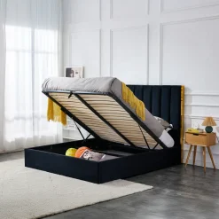 Garnero Arredamenti Letti Matrimoniali|Letti Matrimoniali-Letto matrimoniale 160x200cm con rete contenitore nero oro Esther Nero Opaco