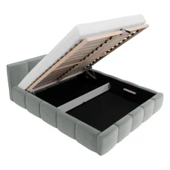 Garnero Arredamenti Letti Matrimoniali|Letti Matrimoniali-Letto matrimoniale 160x200cm con rete contenitore imbottito azzurro grigio Aluna Tessuto Paros Azzurro Grigio