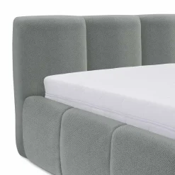 Garnero Arredamenti Letti Matrimoniali|Letti Matrimoniali-Letto matrimoniale 160x200cm con rete contenitore imbottito azzurro grigio Aluna Tessuto Paros Azzurro Grigio