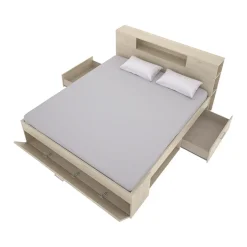 Garnero Arredamenti Letti Matrimoniali|Letti Matrimoniali-Letto matrimoniale 160x200cm con cassettoni e libreria Nolito Rovere