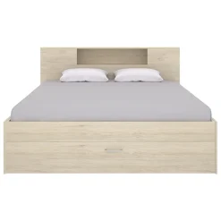 Garnero Arredamenti Letti Matrimoniali|Letti Matrimoniali-Letto matrimoniale 160x200cm con cassettoni e libreria Nolito Rovere