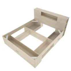 Garnero Arredamenti Letti Matrimoniali|Letti Matrimoniali-Letto matrimoniale 160x200cm con cassettoni e libreria Nolito Rovere