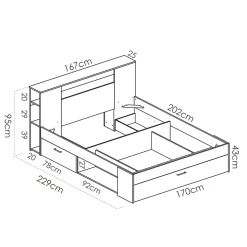 Garnero Arredamenti Letti Matrimoniali|Letti Matrimoniali-Letto matrimoniale 160x200cm con cassettoni e libreria Nolito Rovere