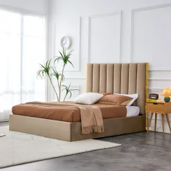Garnero Arredamenti Letti Matrimoniali|Letti Matrimoniali-Letto matrimoniale 160x200cm con rete contenitore oro Esther Beige