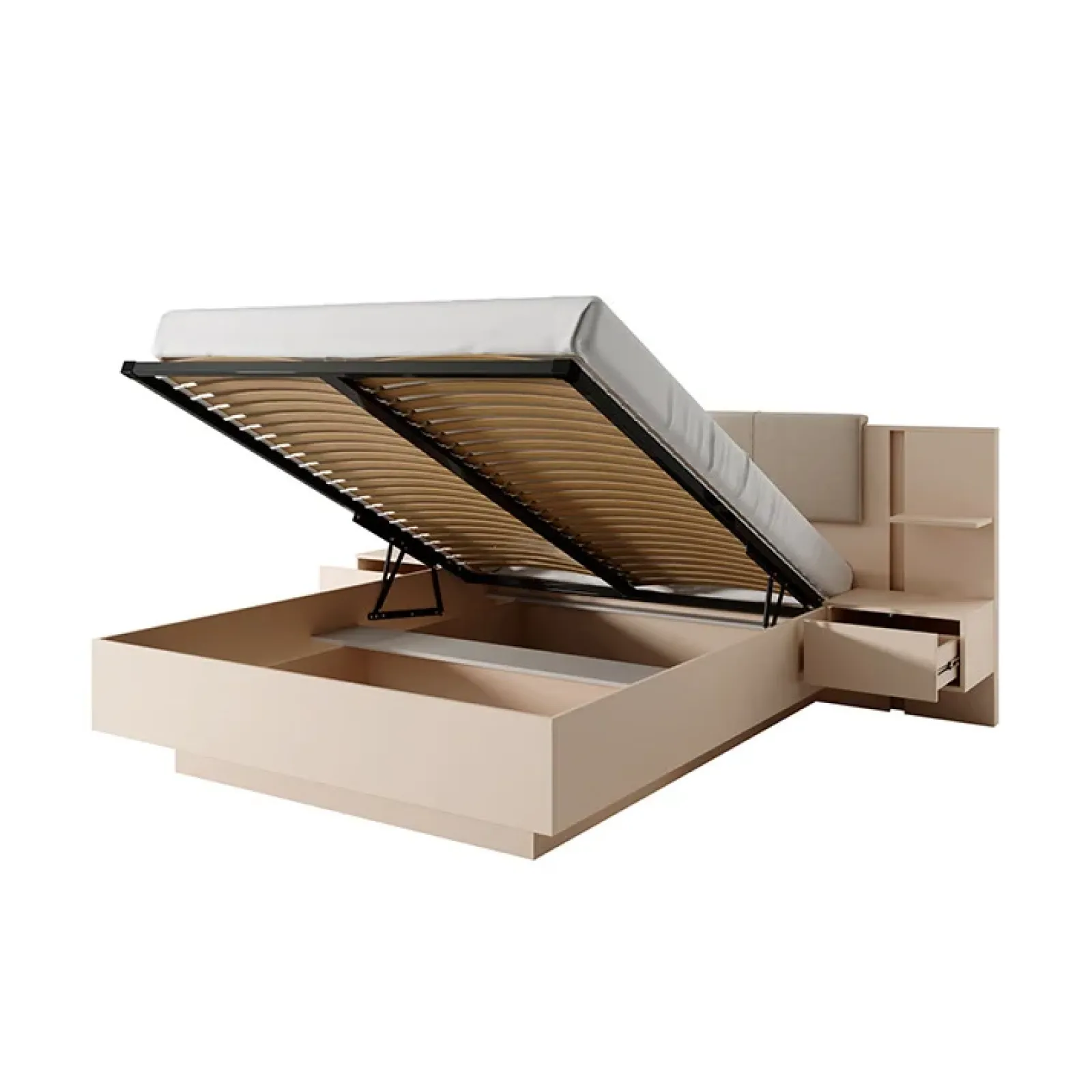 Garnero Arredamenti Letti Matrimoniali|Letti Matrimoniali-Letto matrimoniale 160x200cm contenitore con comodini beige Jolly