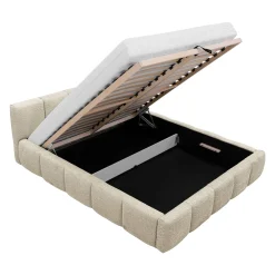 Garnero Arredamenti Letti Matrimoniali|Letti Matrimoniali-Letto matrimoniale 160x200cm con rete contenitore imbottito tessuto bouclé beige Aluna Tessuto Abriamo Beige