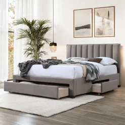 Garnero Arredamenti Letti Matrimoniali|Letti Matrimoniali-Letto matrimoniale 160x200cm imbottito con cassettoni Lux Beige
