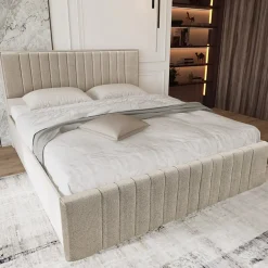 Garnero Arredamenti Letti Matrimoniali|Letti Matrimoniali-Letto matrimoniale 160x200cm imbottito con contenitore beige Emporio